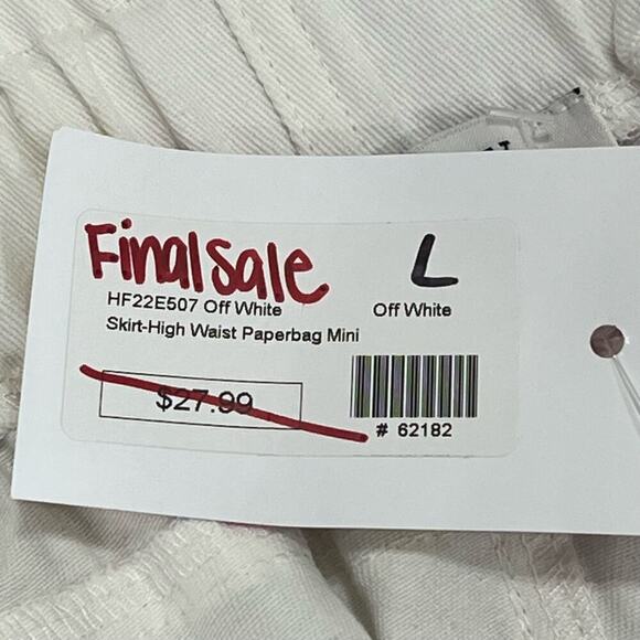 HYFVE HIGH RISE PAPERBAG WAIST COTTON MINI SKIRT IN OFF WHITE NWT WOMEN'S LARGE‎ - Picture 7 of 9